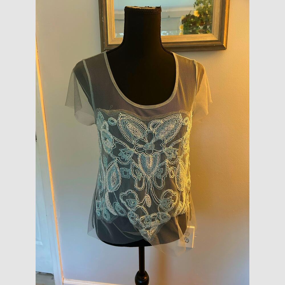 Blue Frost Beaded Tulle Top Black Label Urban Outfitters